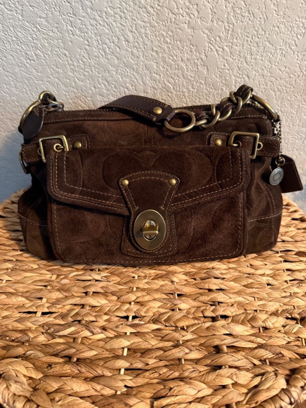COACH Legacy 65th anniversary brown suede flap bag